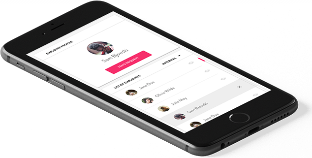 Smartphone displaying a social media app interface in the develop stage, showcasing a profile with user interaction options