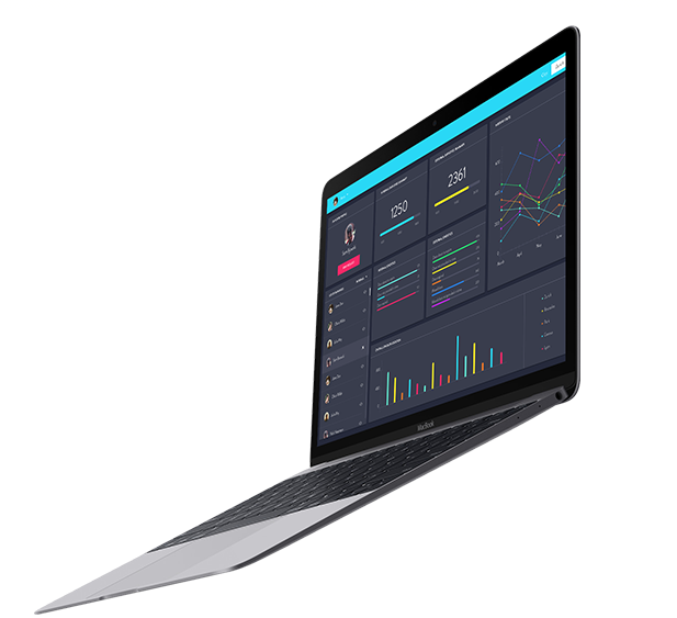 Laptop displaying a complex analytics dashboard in the design stage, with various data visualization graphs.