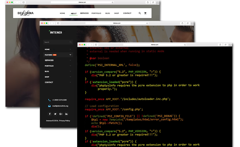 Screenshot of a web development environment with code on a laptop screen, overlaying a website's interface, illustrating web design and programming.